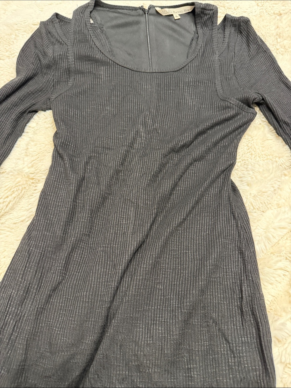 RACHEL Rachel Roy Ribbed Scoop-Neck Long Sleeve Dress - Gray